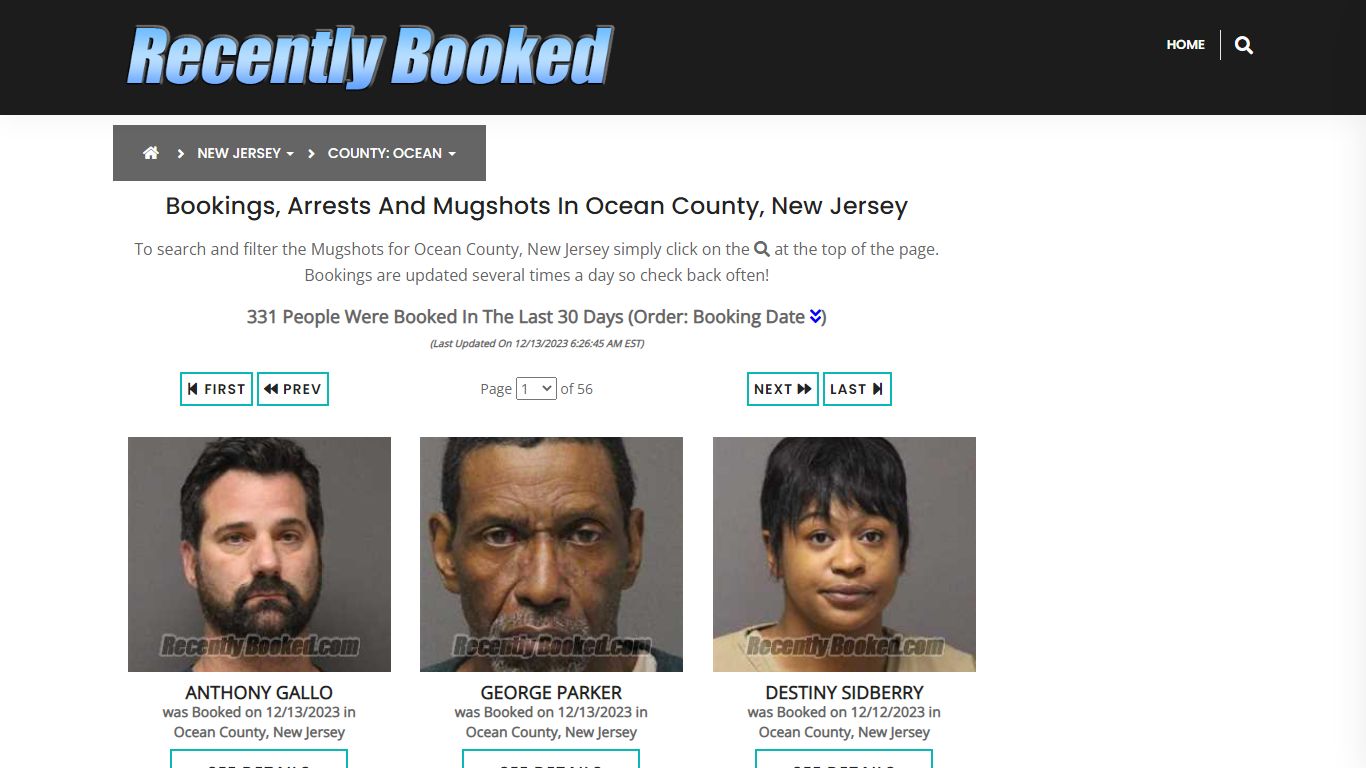 Bookings, Arrests and Mugshots in Ocean County, New Jersey